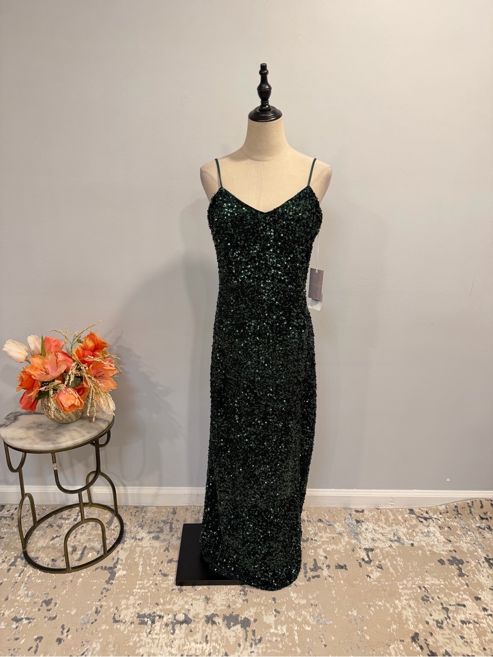 Chelsea 28 Deep Emerald Green Sequin Embellished Back Zip Evening Gown - Size M